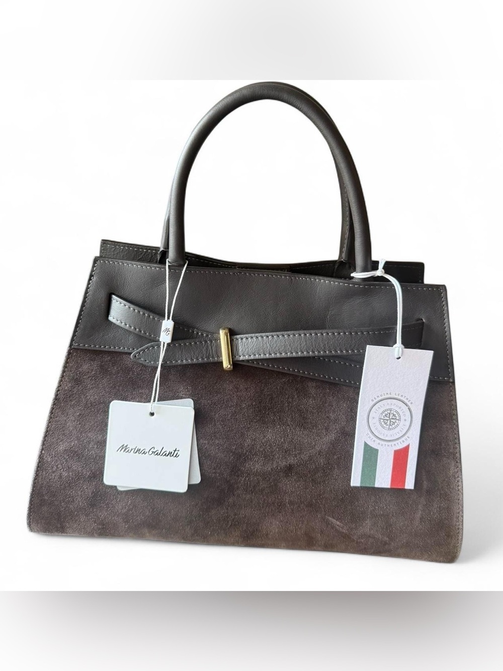 Marina Galanti Dark Brown Suede Leather Top Handle Handbag